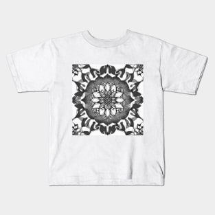 Lotus Mandala (Black and White) Kids T-Shirt